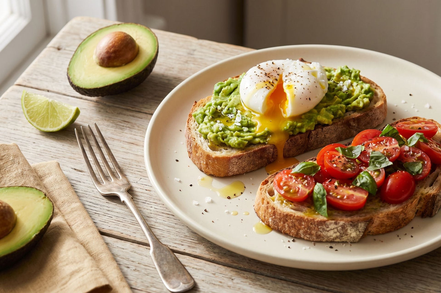 Avocado toast con uovo in camicia su pane a lievitazione naturale