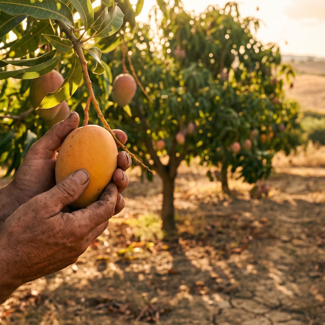 Alberi pini di Mango pronti per essere raccolti in Sicilia. BioAgriFutura